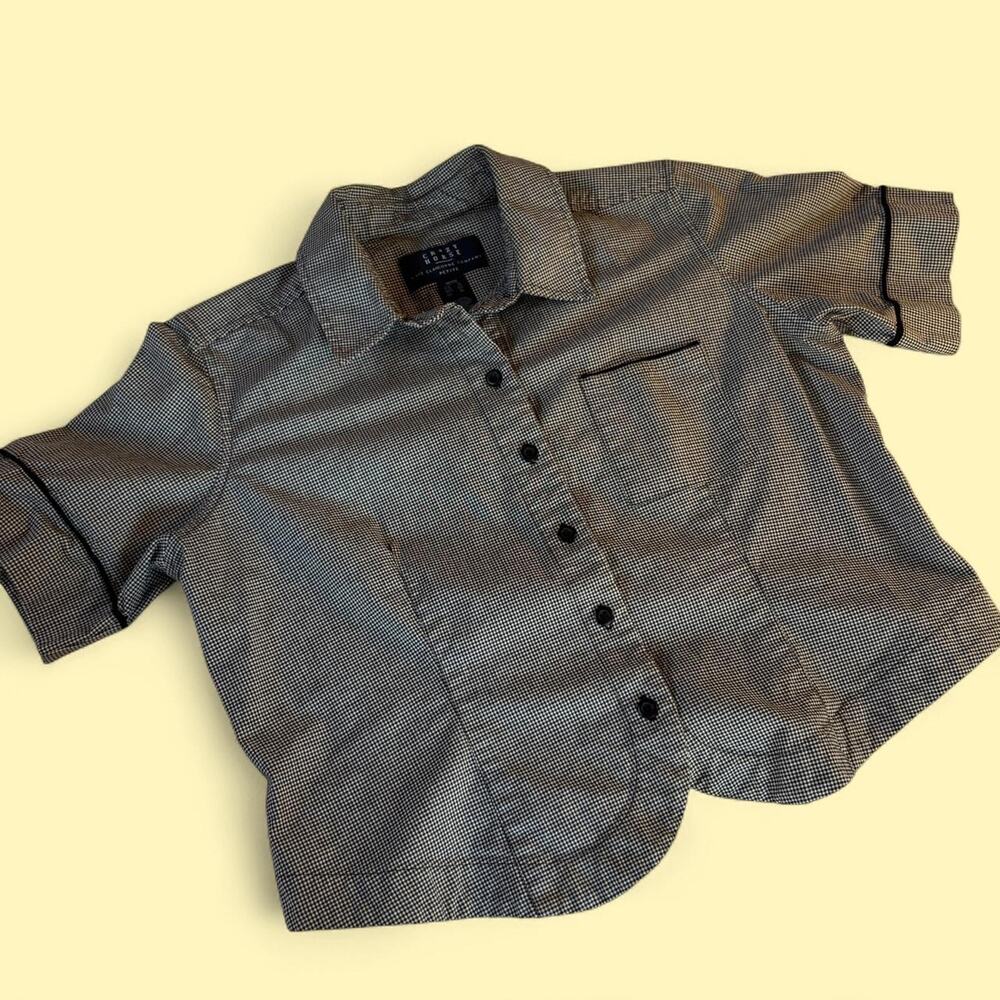 B&W Gingham Cropped Button Up w/ Collar